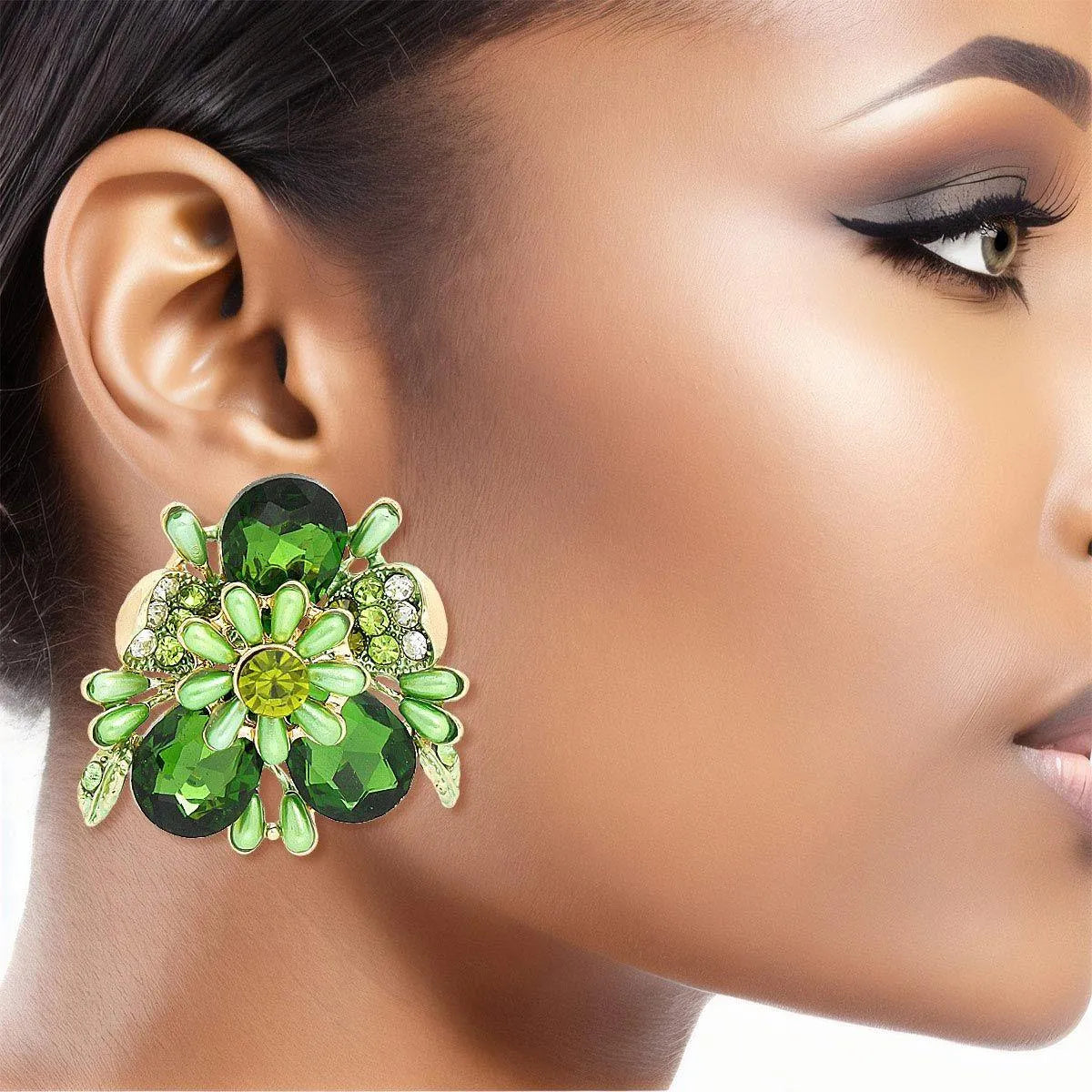 Elevate Your Style: Green Open Flower Earrings Gold Jewelry