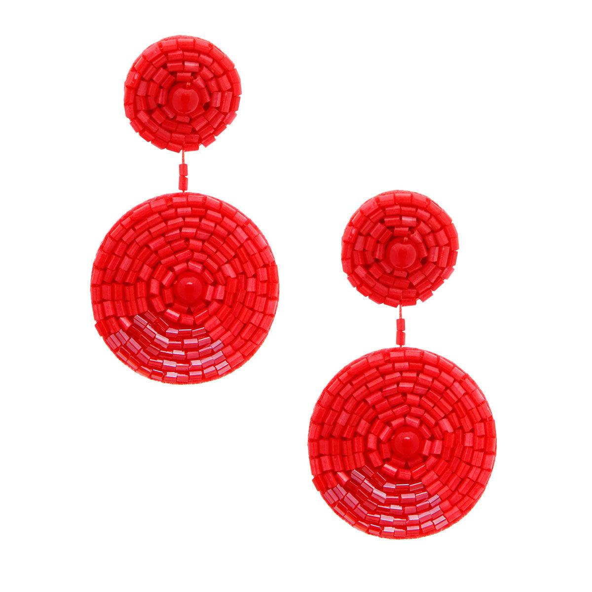 Embroidered Bead Earrings Coral Color