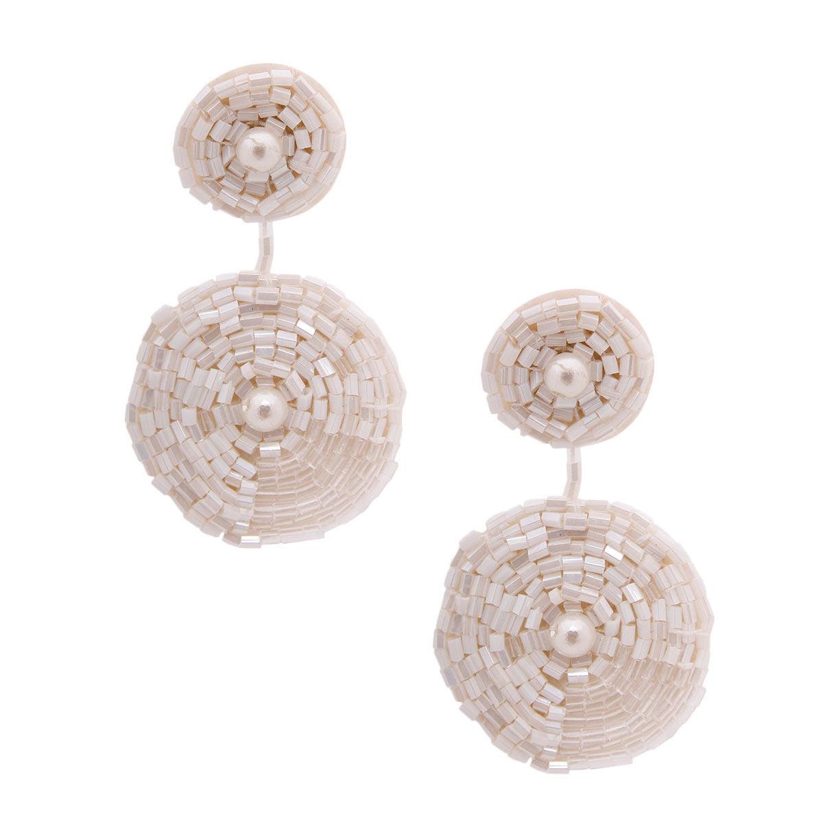 Embroidered Bead Earrings Creamy