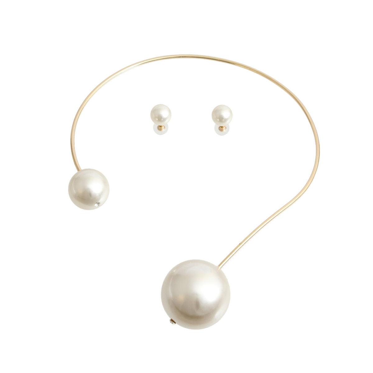 Exquisite Cream Pearl Bauble Gold Choker Necklace Set | Fashion Jewelry