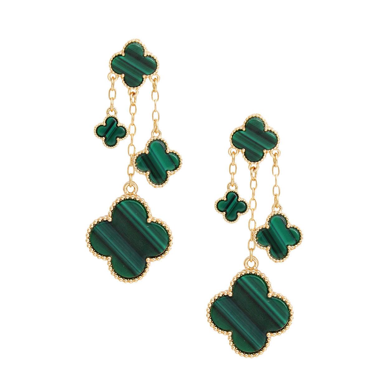 Dangle Green Clover Gold Chain Earrings for Women
