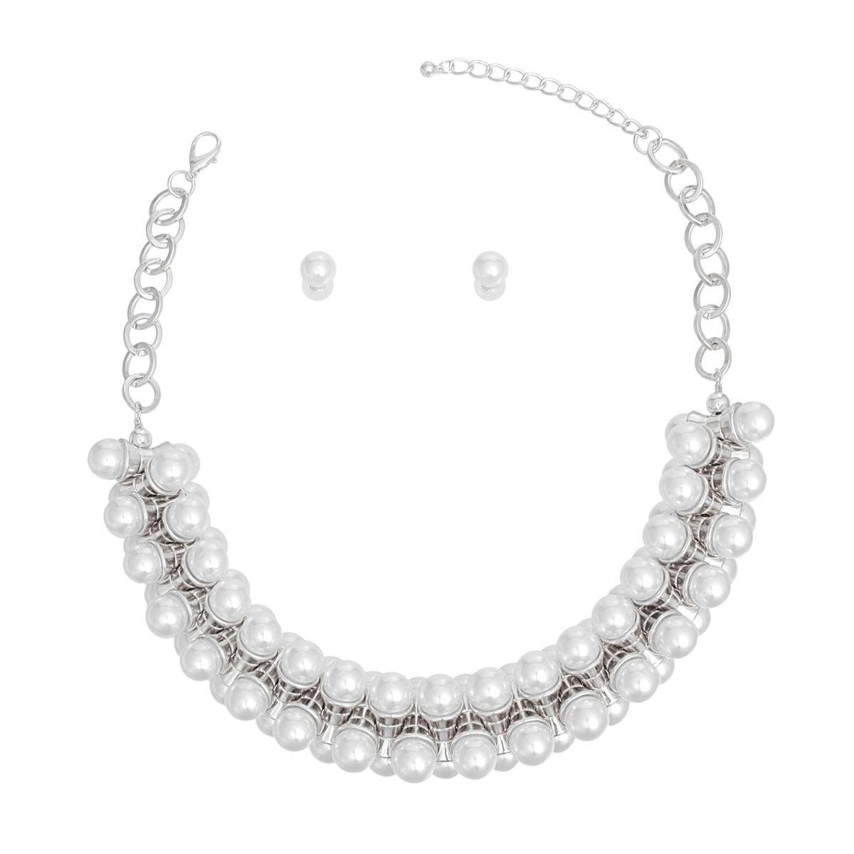 Exquisite Silver White Pearl Necklace Set: Blend of Elegance & Style