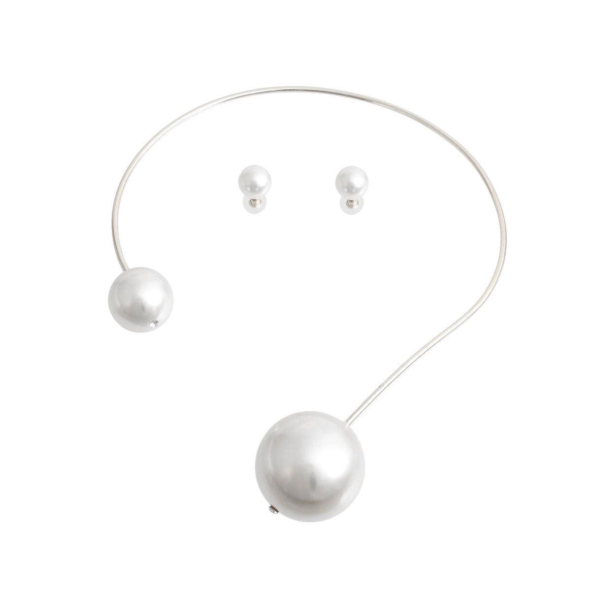 Exquisite White Pearl Bauble Silver Choker Necklace Set | Fashion Jewelry