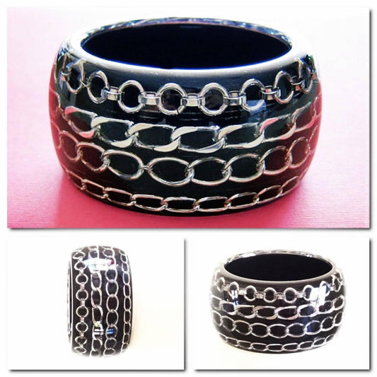 Extra wide black encased chain bangle