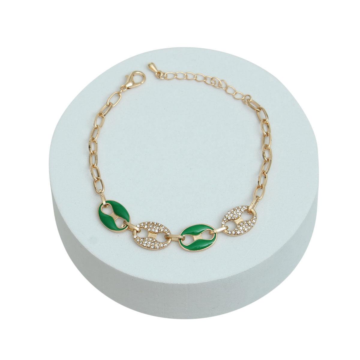 Eye-Catching Matelot Chain Bracelet in Green and Gold Color