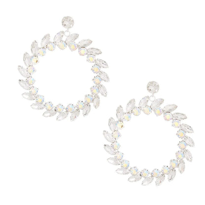 Eye-Catching Ornate Wreath Hoop Earrings: Silver & Clear Hues