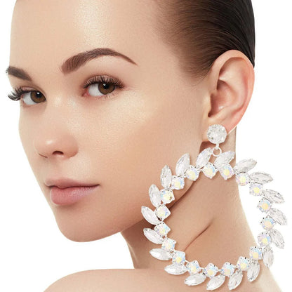 Eye-Catching Ornate Wreath Hoop Earrings: Silver & Clear Hues