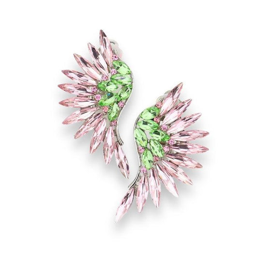 Eye-Catching Pink and Green Cluster Wing Earrings