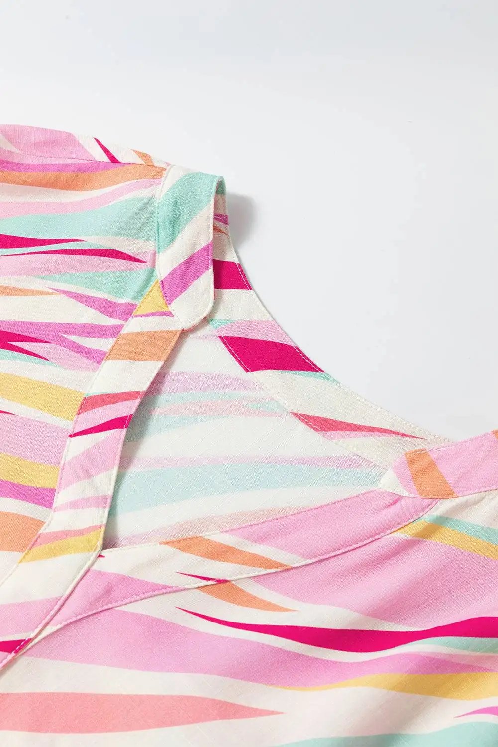 Multicolor Abstract Print High Low Blouse – 100% Viscose, Trendy Modern Hemline
