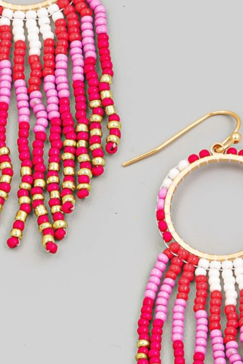 Bold Bohemian Style: Circle Cutout Fuchsia Fringe Earrings