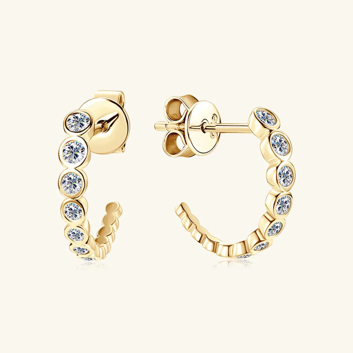 Bezel Set Moissanite Huggie Earrings - 0.38 Carat D/VVS1 - S925 Sterling Silver with 18K Gold-Plated Option