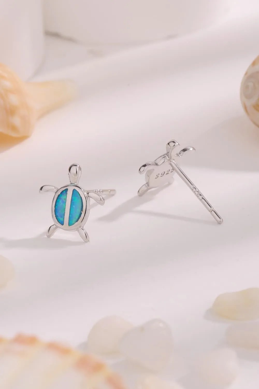 Sterling Silver Opal Turtle Stud Earrings - Whimsical Design