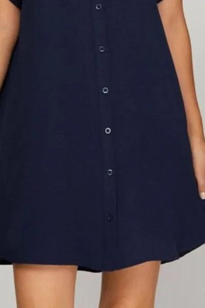 Button Down Short Sleeve Woven Shirt Dress