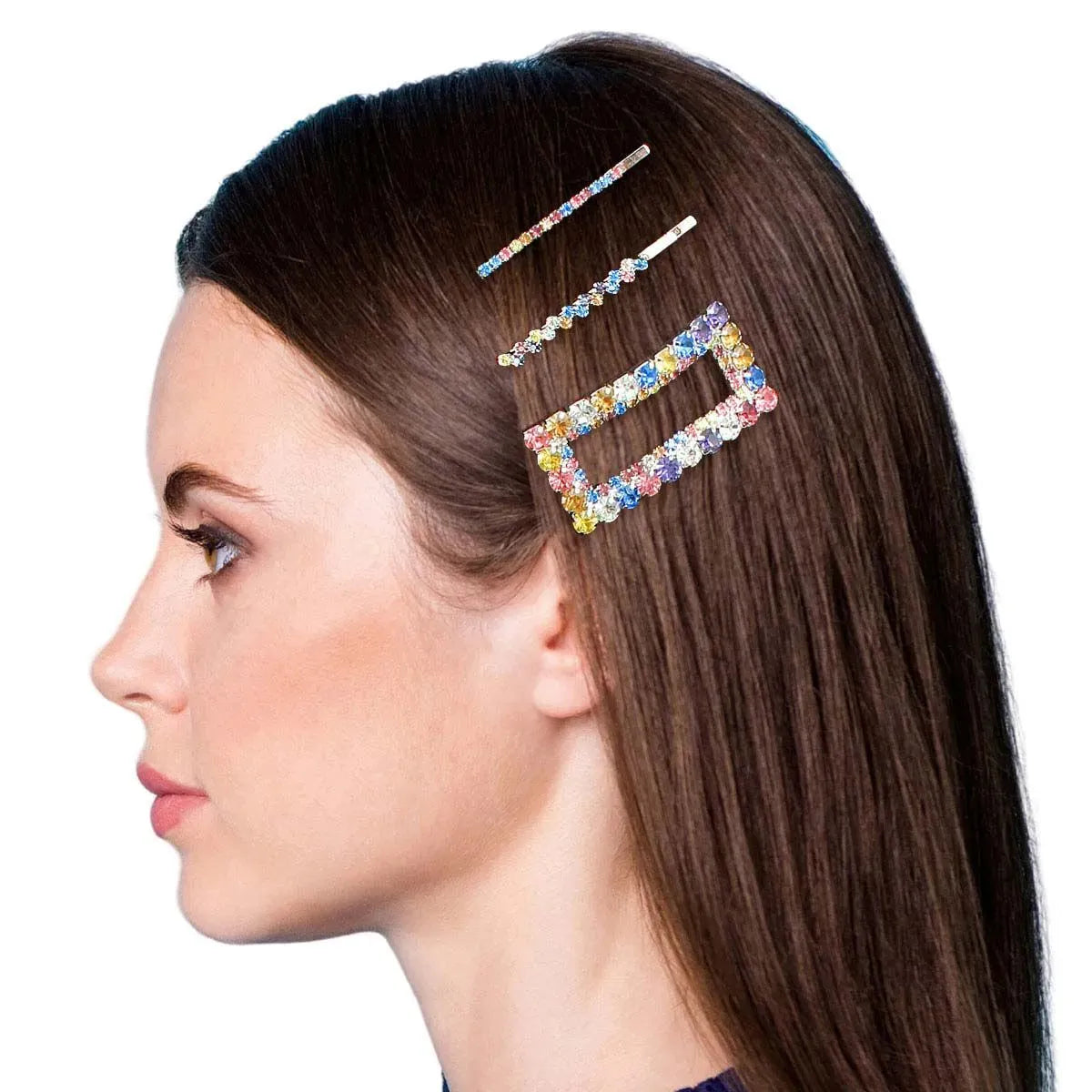 Sparkle & Shine: Silver Metal & Multicolor Rhinestone Hair Accessories Set