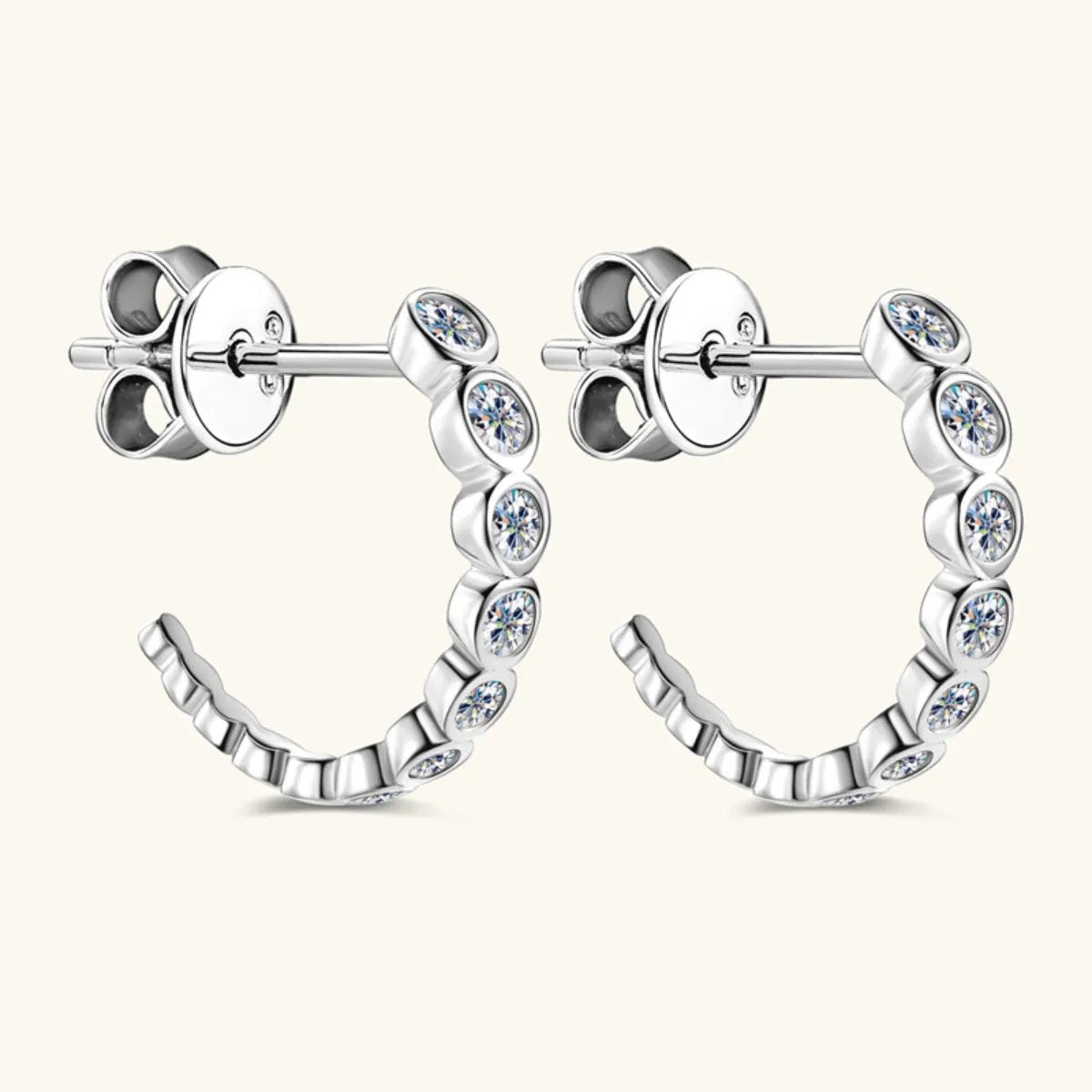 Bezel Set Moissanite Huggie Earrings - 0.38 Carat D/VVS1 - S925 Sterling Silver with 18K Gold-Plated Option