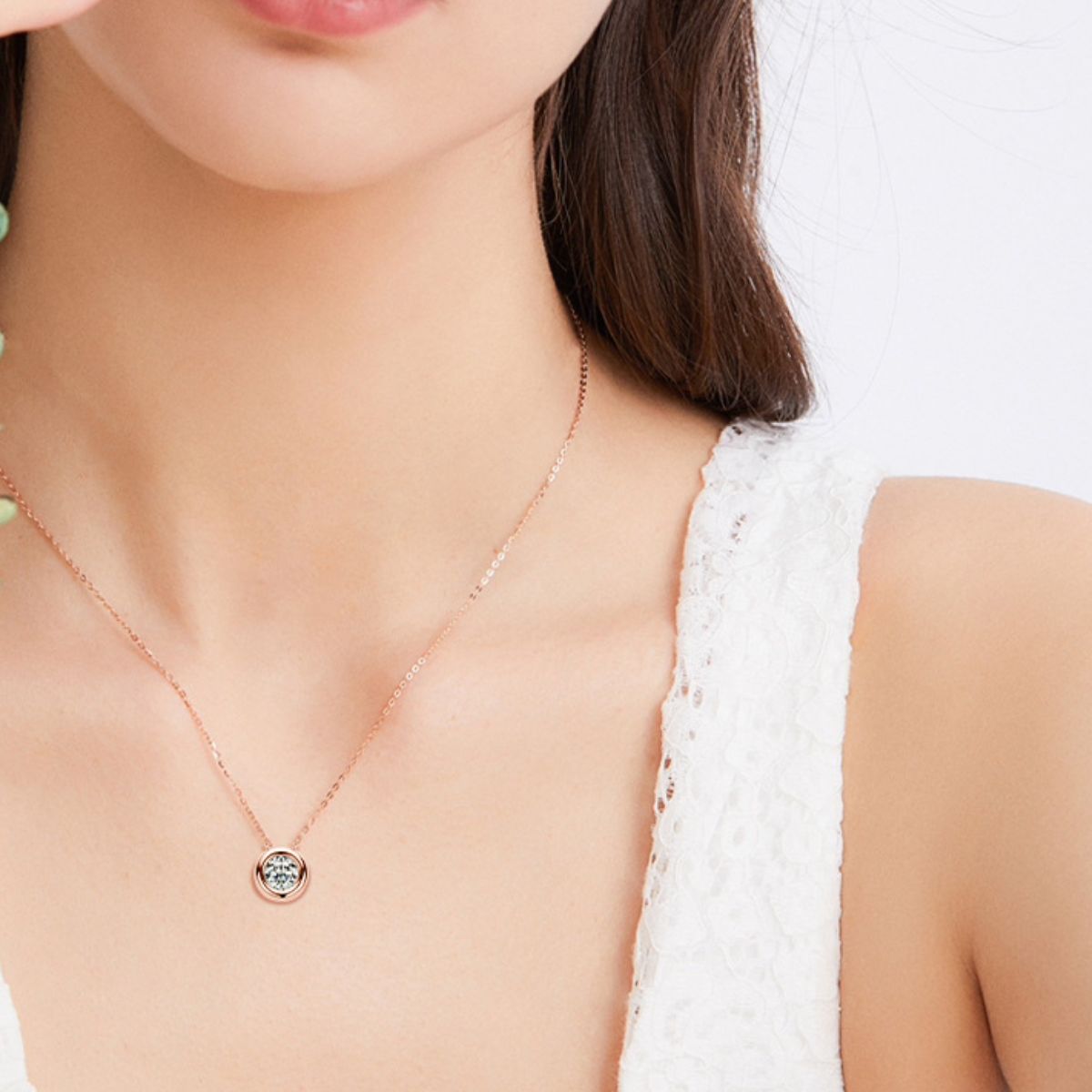Dainty Round Moissanite Solitaire Pendant Necklace in Sterling Silver Jewelry Bubble