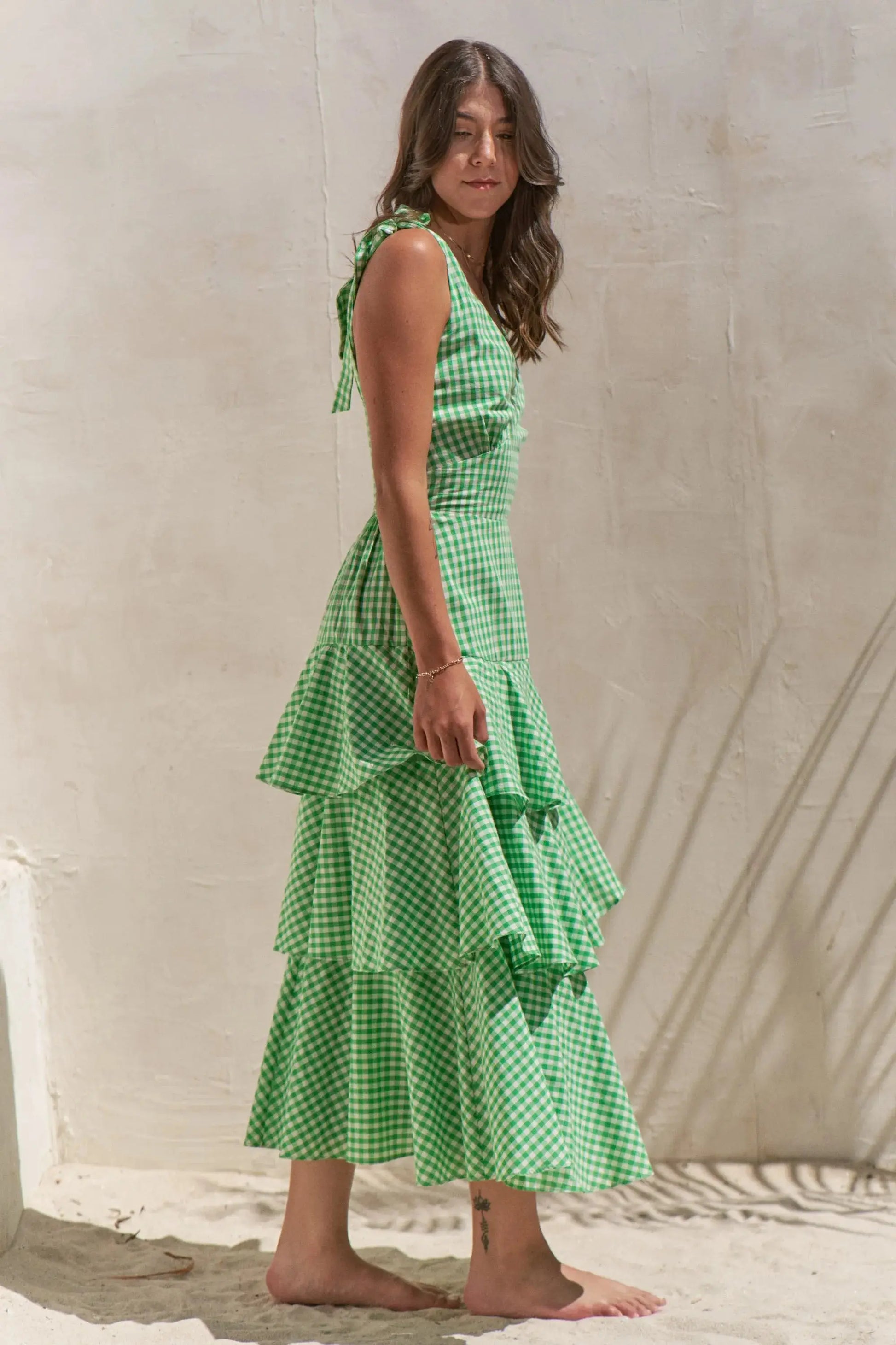 Jade By Jane Sleeveless Gingham Print Tiered Midi Dress Jewelry Bubble