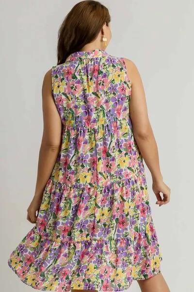 High-Low Hem Multicolor Floral Sleeveless Tiered Dress - Perfect for Summer Days