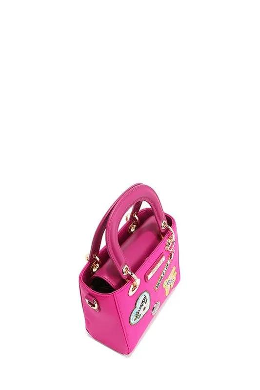Nicole Lee Structured Mini Handbag with Embroidered Patches