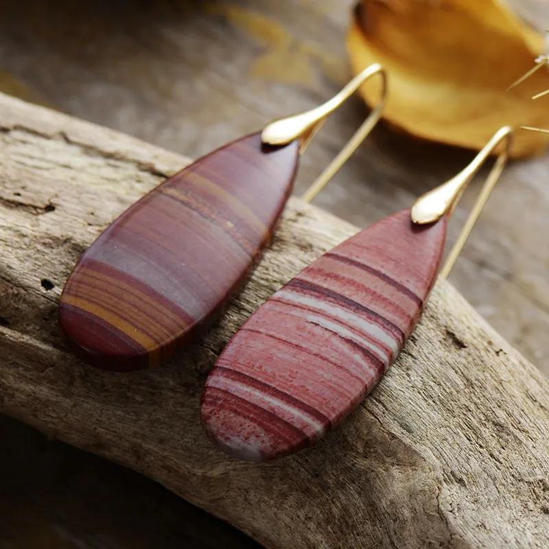 Red or Green Natural Stone Water Drop Earrings - Gold & Silver Finish