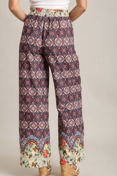 Mixed Print Elastic Waistband Pants Trendsi