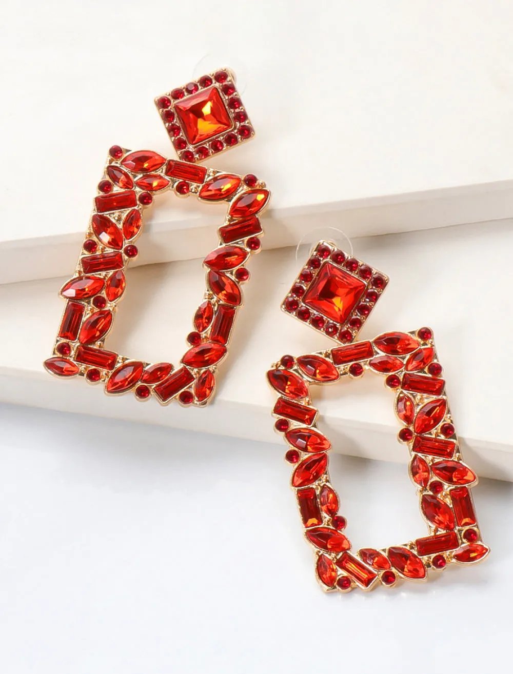 Rectangular Crystal Drop Earrings – Bold and Vibrant Statement Jewelry