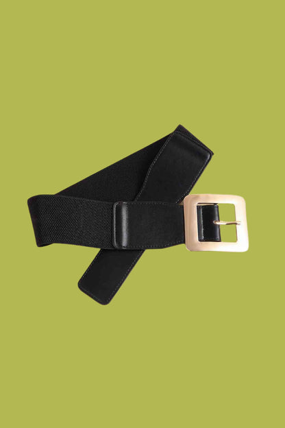 Elegant Black Belt – Gold Buckle Accent Trendsi