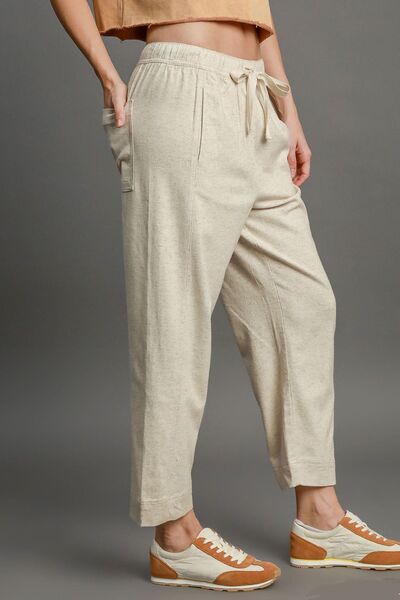 Drawstring Elastic Waistband Linen Blend Pants Trendsi