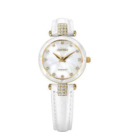 Facet Strass Swiss Ladies Watch Gold Tone Mother-of-Pearl White J5.618.S