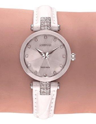 Facet Strass Swiss Ladies Watch Steel Mother-of-Pearl White J5.619.S