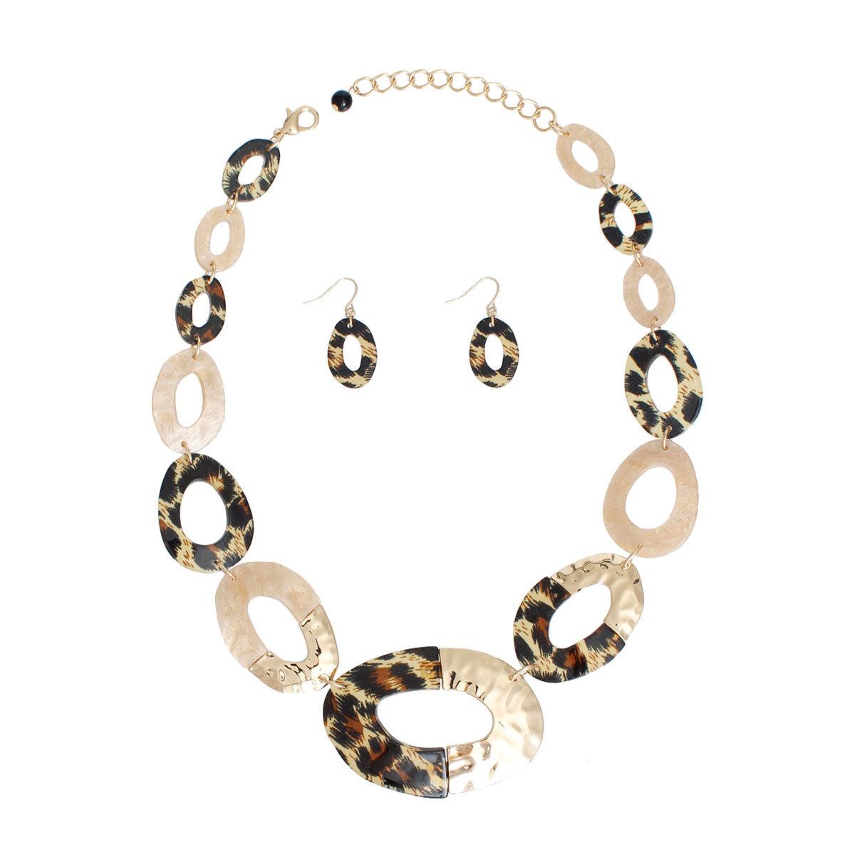 Fashion Acetate Leopard Links Necklace Earrings Set