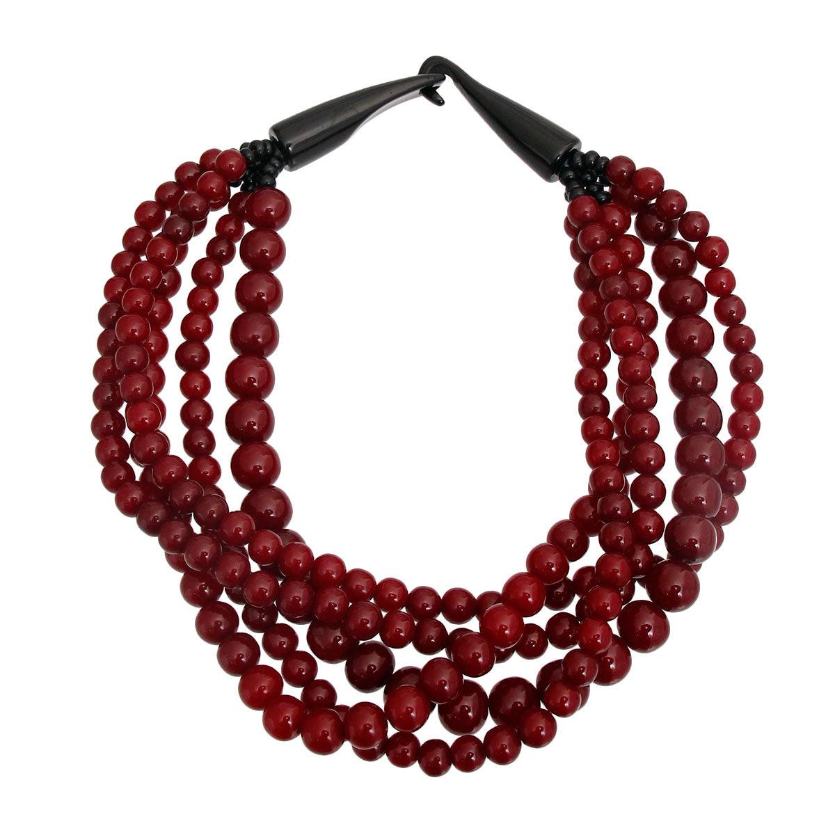 Fashion Necklace Dark Red Multi-Strand Design