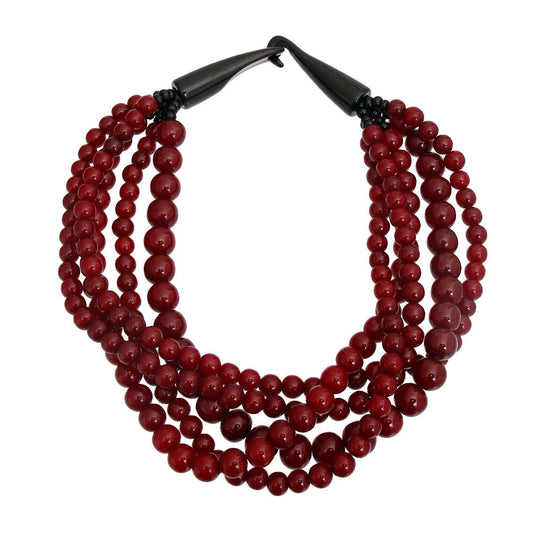 Fashion Necklace Dark Red Multi-Strand Design