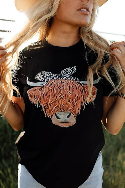 Fashionable and Fun: O-Neck Cattle Leopard Tee for Women