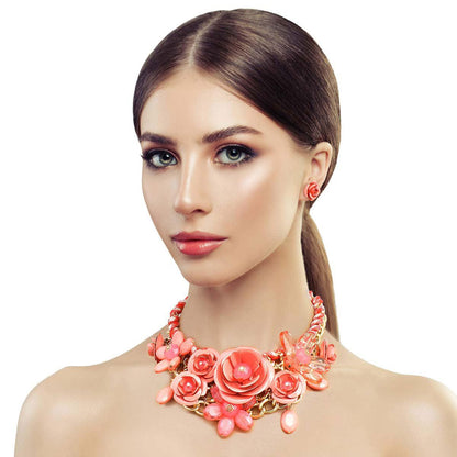 Faux Coral Earrings & Necklace Set: Affordable Elegance for Any Occasion