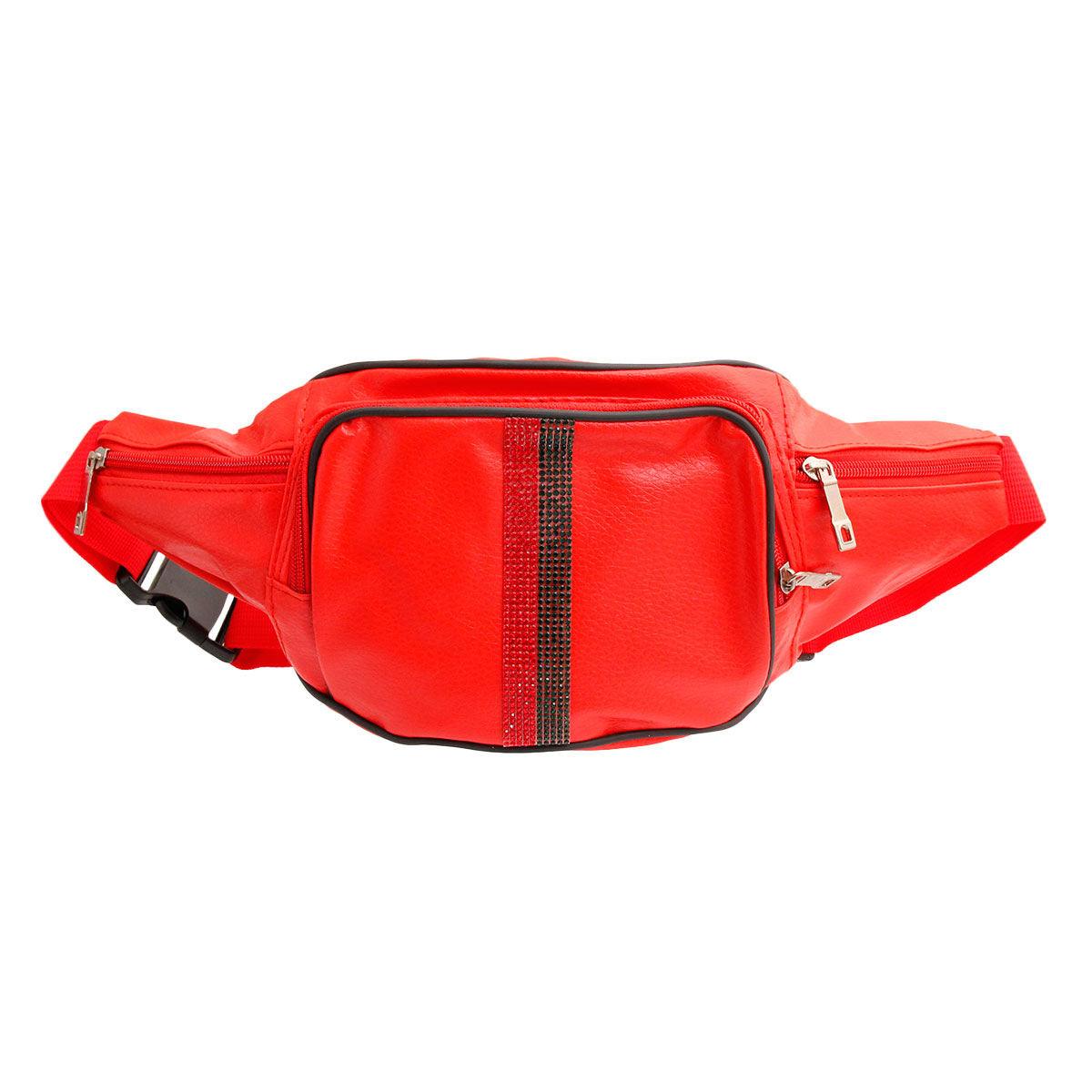 Faux Leather Waist Bag Fanny Pack Red
