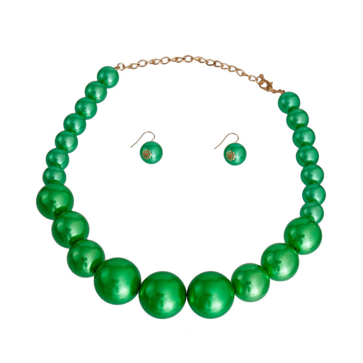 Faux Pearl Necklace and Earrings Set Go Green