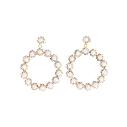 Faux Pearl Statement Hoop Earrings Gold Plated