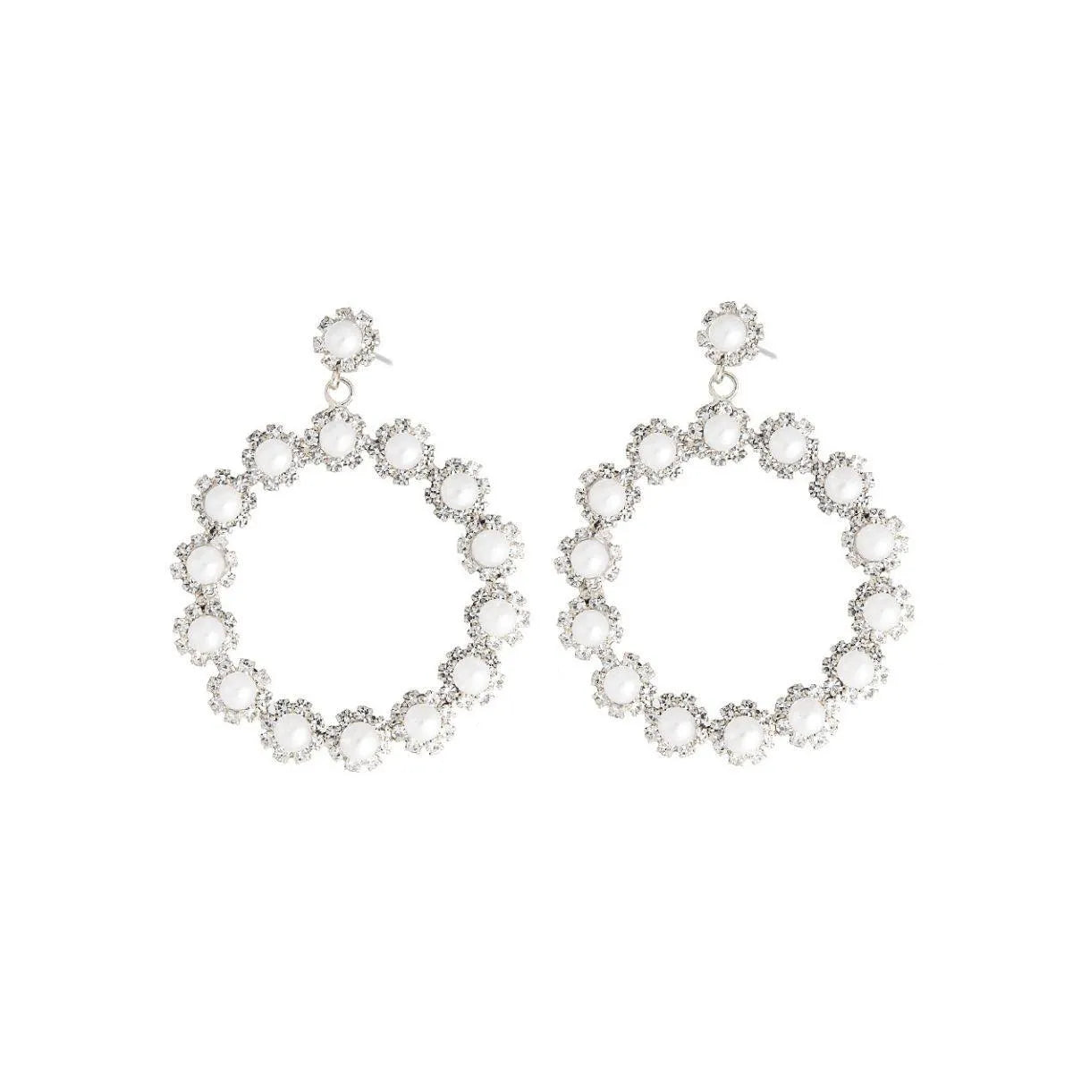 Faux Pearl Statement Hoop Earrings Silver Plated