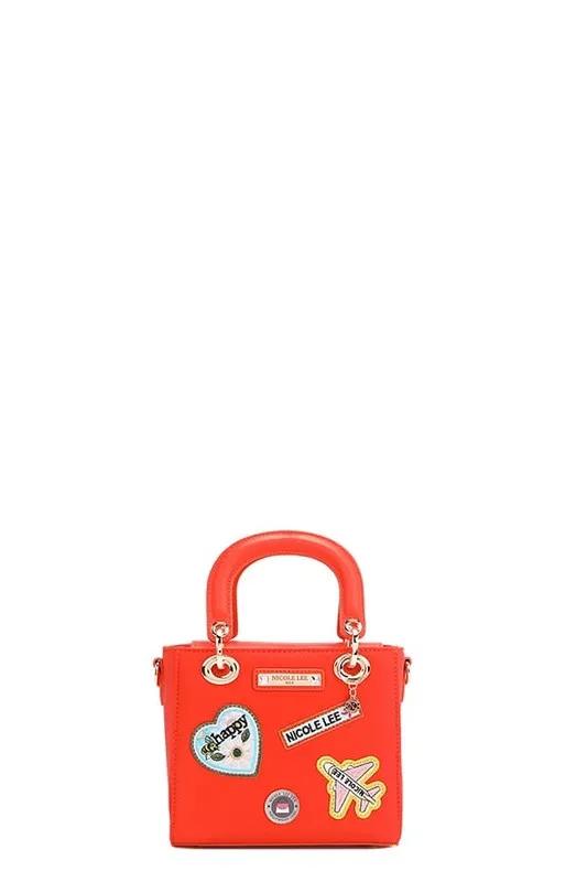 Nicole Lee Structured Mini Handbag with Embroidered Patches