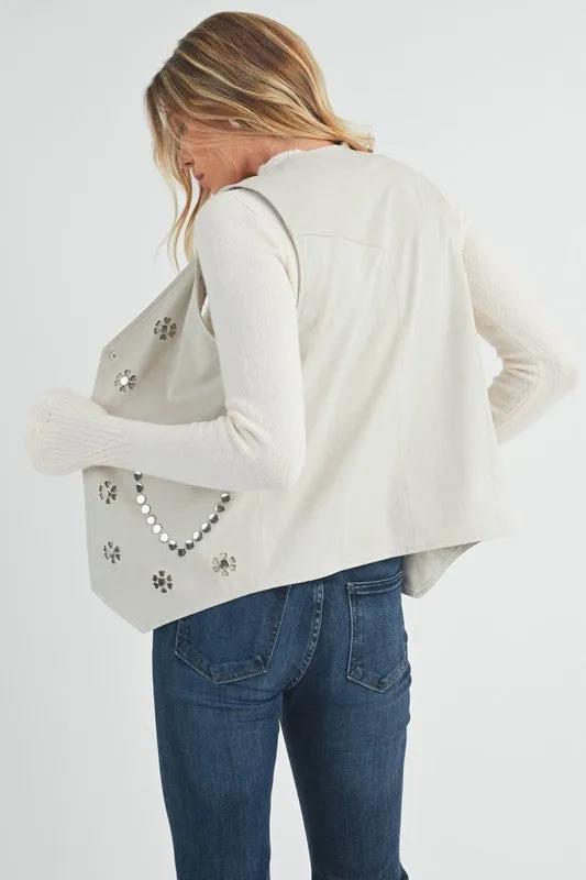 Heart Rivet White Suede Vest for Women