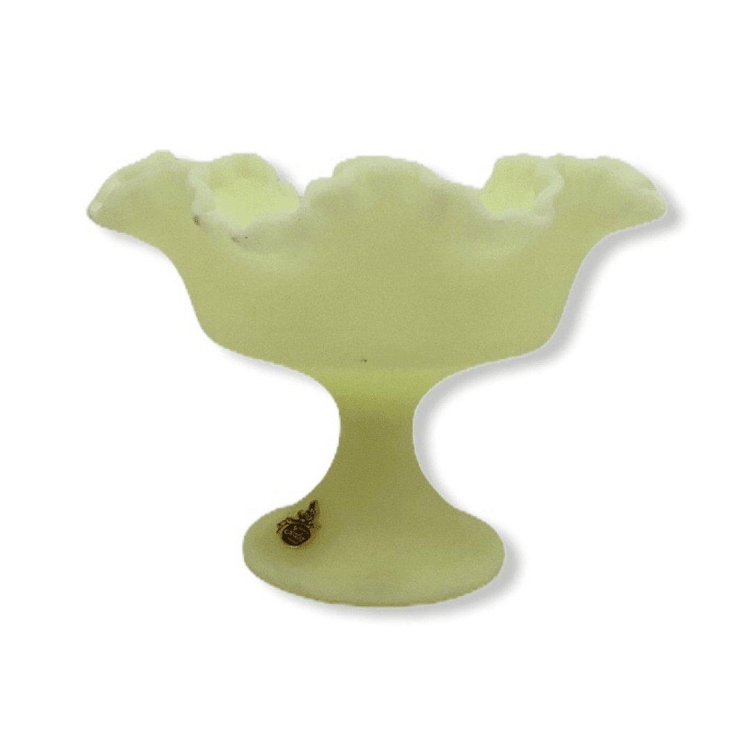Fenton Satin Glass Ruffled Pedestal Vintage Compote
