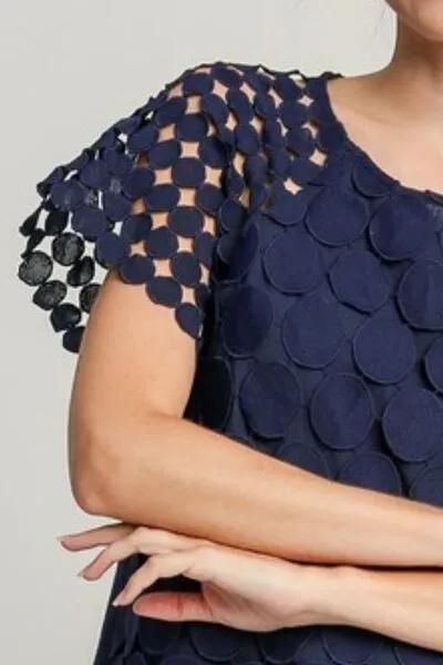 Mixed Polka Dot Lace Raglan Sleeve Boxy Cut Top
