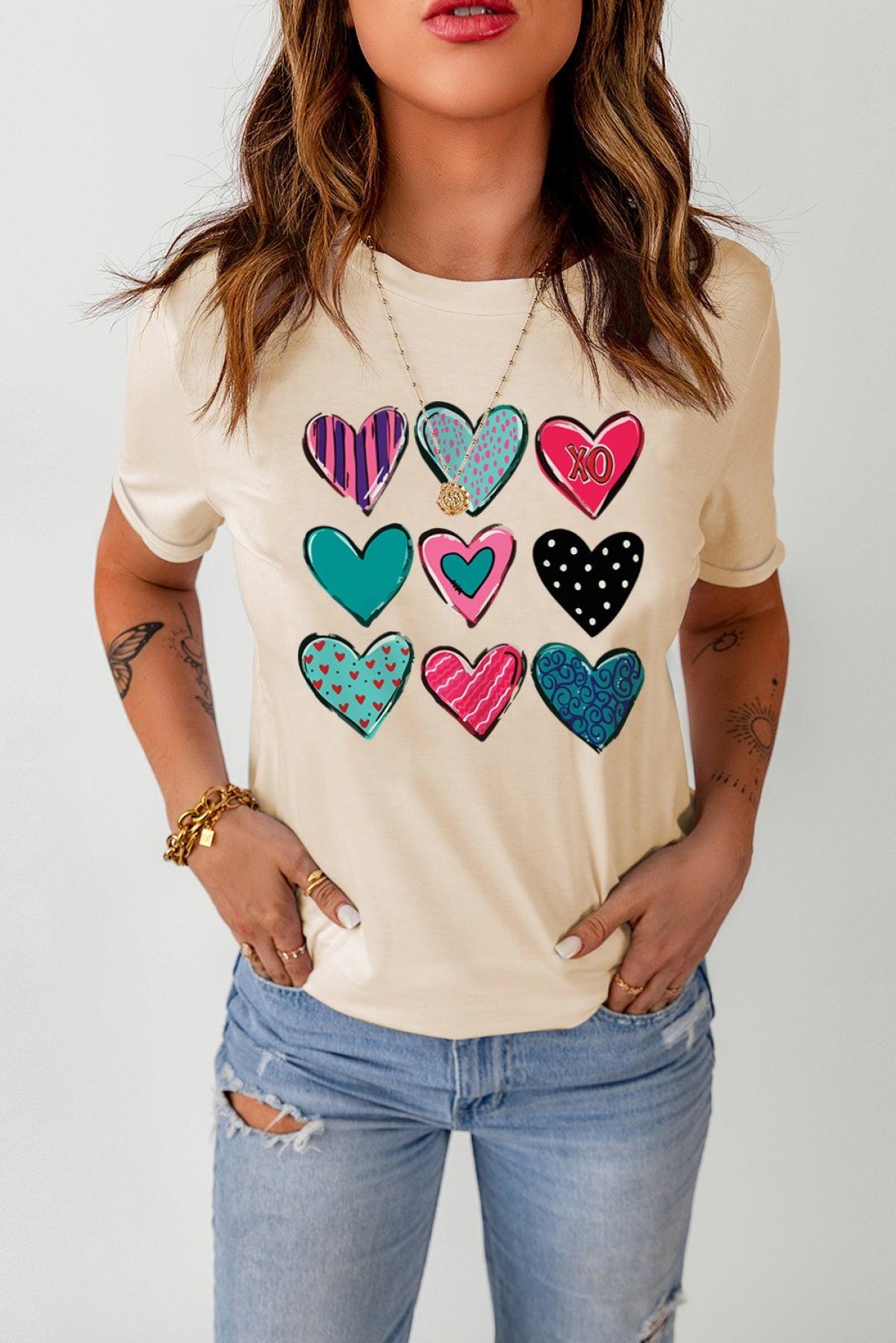 Find Your Essence of Life with Our Heart Print T-Shirt for Women