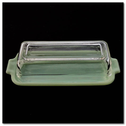 Fire King vintage glass butter dish crystal cover jadite jadeite base