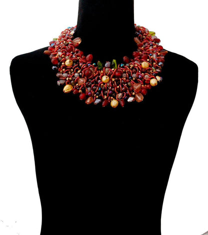 Flaming Gorgeous Beaded Bib Style Necklace