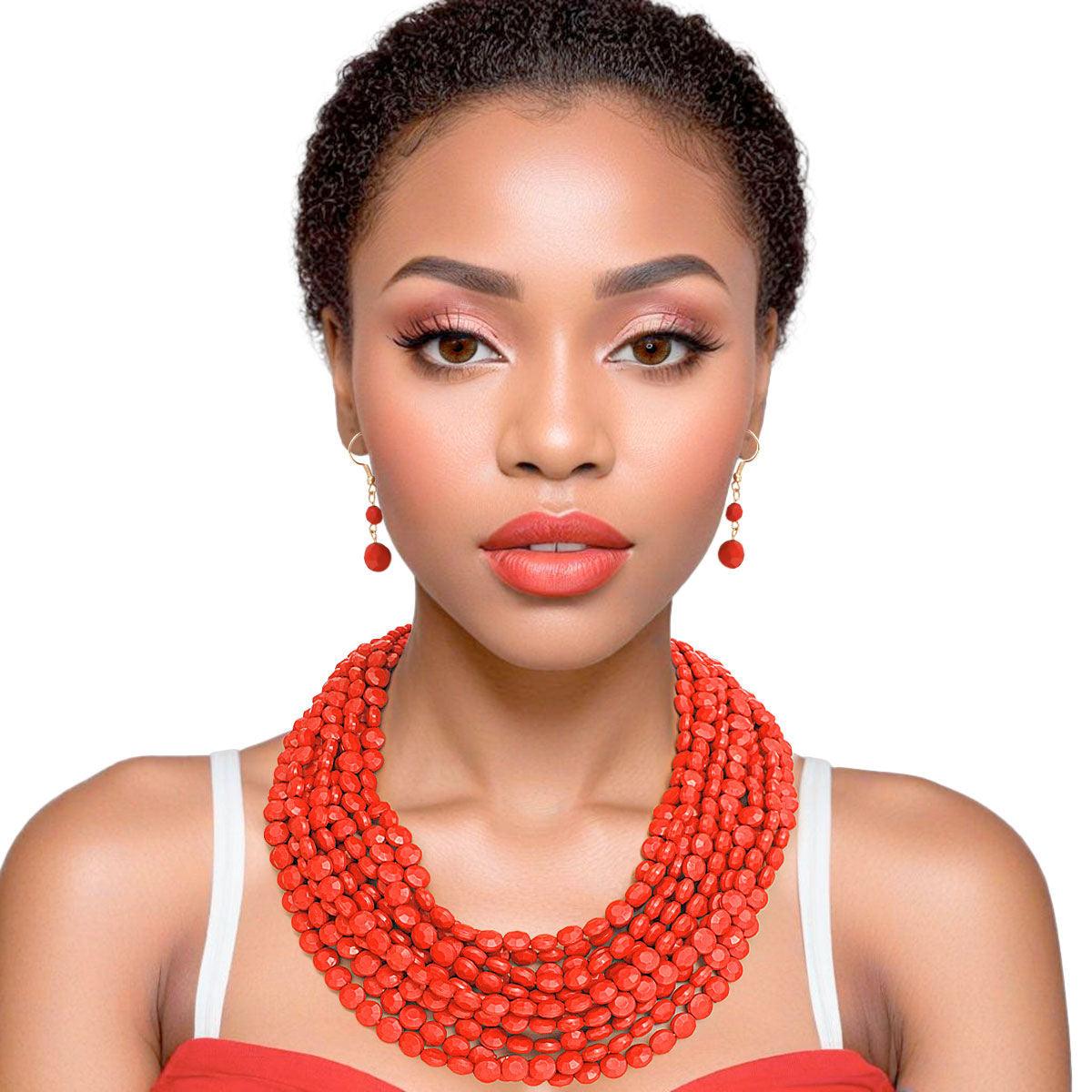Flatly Red Beaded Necklace Set | Feel the Passion