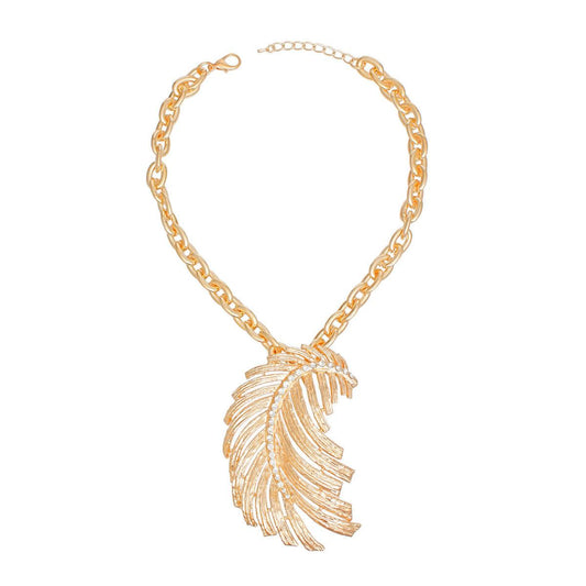 Flaunt the Feather Necklace: Trendy Yellow Gold Fashion Jewelry