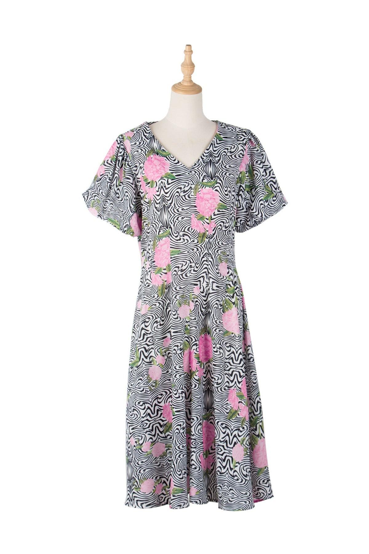 Floral & Abstract Print Puff Sleeve Dress - Shop Now!