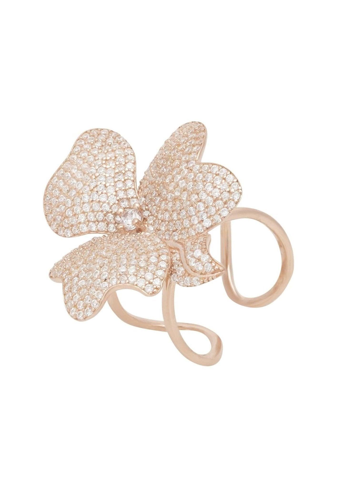 Flower Cocktail Ring Rose Gold Plated